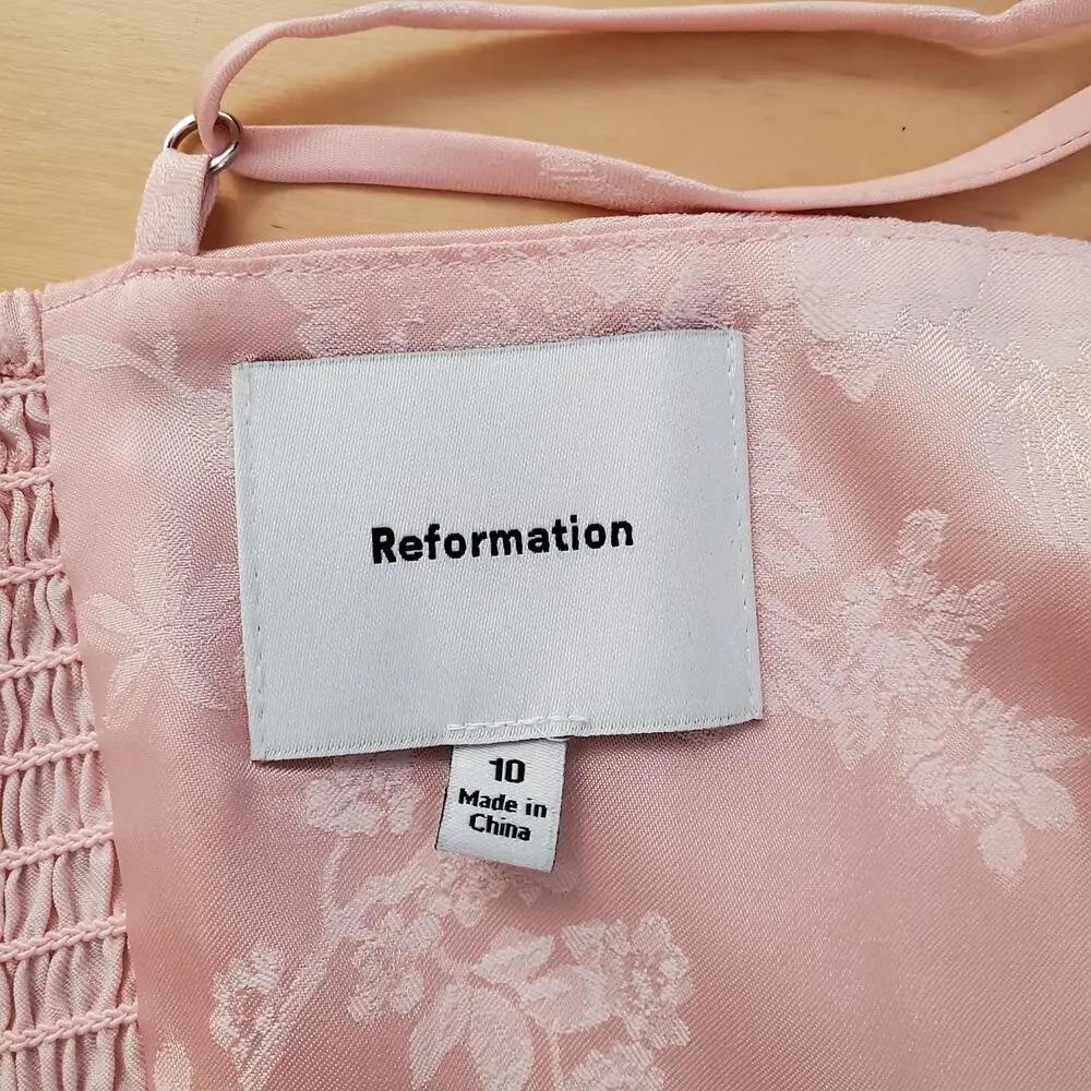 Reformation Frankie Floral Jacquard Satin Slip Maxi Dress Light Pink Size 10 - Picture 12 of 15